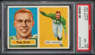 1957 Topps FB Card # 25 Tom Scott Philadelphia Eagles HOF PSA 8 NM-MT - Image 1 of 2