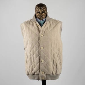 Great $4850 LORO PIANA Goatskin Suede Quilted Button Vest Beige 46US/56IT - Picture 1 of 21