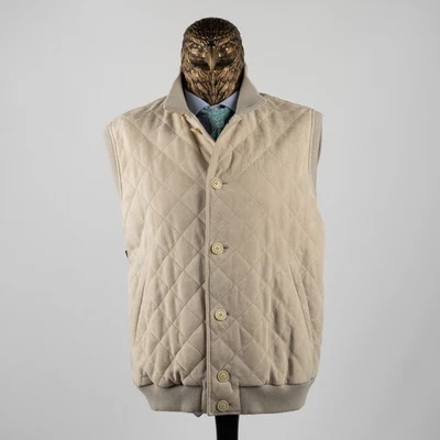 Great $4850 LORO PIANA Goatskin Suede Quilted Button Vest Beige 46US/56IT - Image 1 of 4