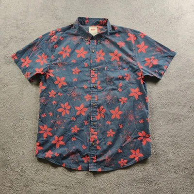 Levi's Strauss Shirt Mens Large Dark Blue Short Sleeve Floral All Over Print AOP - Image 1 of 4