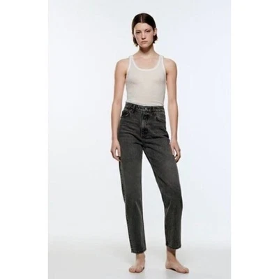 Jeans Zara The 90s Mom Fit Talla 6 Gris Lavado Negro Pierna Recta Denim Foto 1 de 4
