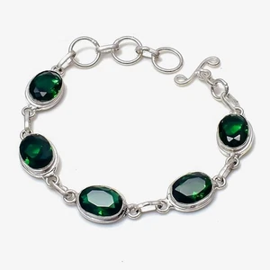Green Chrome Diopside Gemstone 925 Sterling Silver Jewelry Bracelet Size-7-8" - Picture 1 of 6