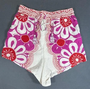 Farm Rio Women’s Shorts Pink Floral Linen Blend Drawstring Size XS - Picture 1 of 11