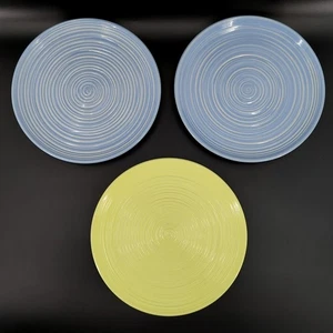 Juego de 3 platos de aperitivo Montes Doggett azul amarillo remolino 8 pulgadas RARO - Imagen 1 de 9