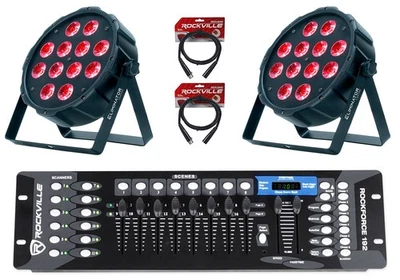 (2) American DJ Eliminator LP 12 HEX RGBWA+UV LED Par Lights+DMX Control+Cables - Image 1 of 4
