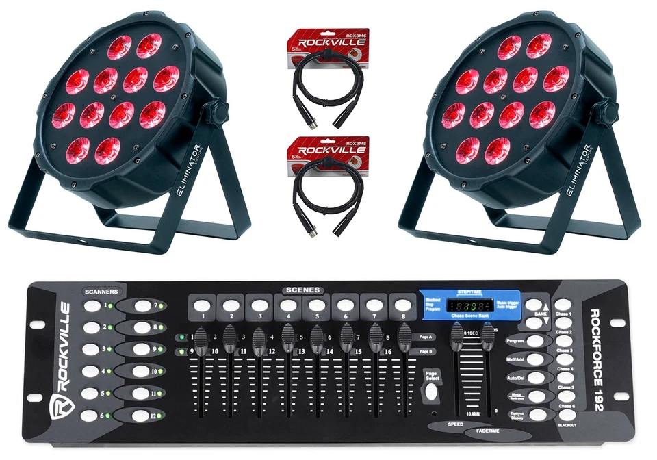 (2) American DJ Eliminator LP 12 HEX RGBWA+UV LED Par Lights+DMX Control+Cables - Image 1 of 4