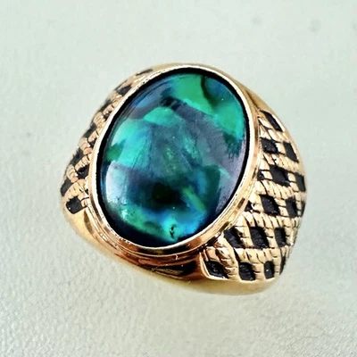 Anillo llamativo vintage de abulón texturizado chapado en oro electroplata abovedada 11 para hombre Foto 1 de 4