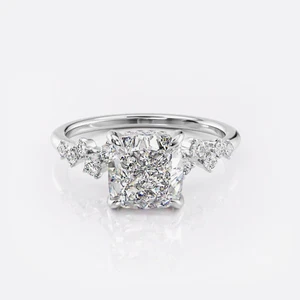 Alianza semi montura para mujer 0,25 quilates diamante corte cojín montura platino 950 - Imagen 1 de 10