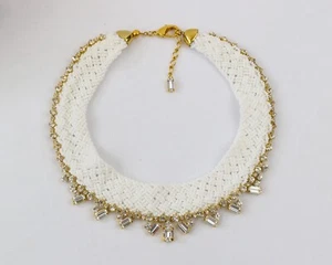 NWOT PAUL SMITH Beaded Crystal Embellished Collar Necklace White Gold Woven - Picture 1 of 7