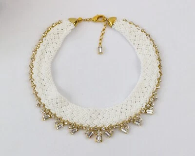 NUEVO SIN ETIQUETAS PAUL SMITH Collar Cuello Adornado Cristal Cuentas Tejido Oro Blanco Foto 1 de 4