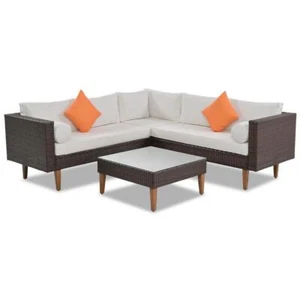 High Quality 4-pcs Outdoor Wicker Sofa Set, Patio Furniture w/ Colorful Pillows - Picture 1 of 8