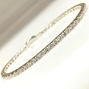 925 SILVER WHITE RHODIUM WHITE ZIRCON WHITE TENNIS BRACELET WOMEN MEN UNISEX - Picture 1 of 11