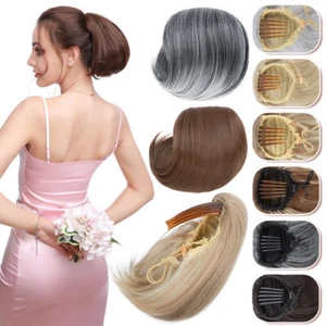 Women Comb Clip In Hair Bun Chignon Hair Extension Drawstring Ponytail Hairpiece - Picture 1 of 43