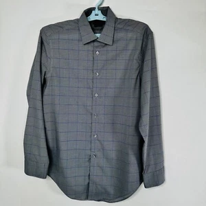 Calvin Klein Slim Fit Dress Shirt Men's M 15.5 32/33 Gray Blue Check Non Iron - Picture 1 of 9