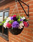Artificial Flower Hanging Basket With Chrysanthemums Lilies  Berries Hand Made