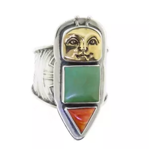 Tabra Bronze Bug Göttin, Türkis & Muschel Ring Größe 7,5 - Bild 1 von 2