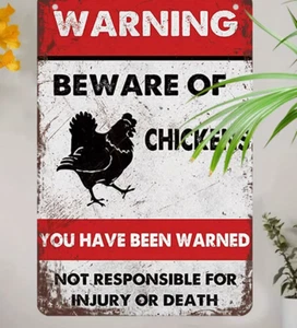 Cute Beware of Chickens Rustic Vintage Indoor/Outdoor Spring Metal Tin Sign 8x12 - Picture 1 of 2