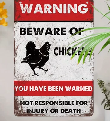 Cute Beware of Chickens Rustic Vintage Indoor/Outdoor Spring Metal Tin Sign 8x12 - Image 1 of 2