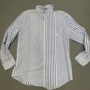 Camicia Chaps uomo blu medio a righe bottoni davanti manica lunga facile cura preppy - Foto 1 di 6