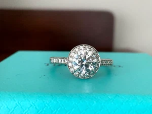 Tiffany & Co Round HALO PAVE Diamond Engagement Ring 1.19 D VS1 3 EX $24k NEW - Picture 1 of 14