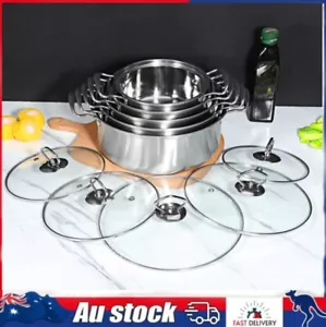 10Piece Stainless Steel Stock Pot with Lid Cooking Kitchen Cookware Stockpot Set - Picture 1 of 13