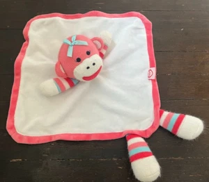 Baby Starters Sock Monkey Baby Lovey Pink Blue Striped Satin Bow 2012 Blanket - Picture 1 of 3