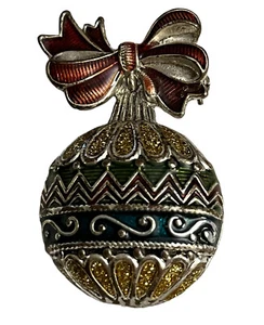 Vintage Nina Ricci Victorian Christmas Ornament Glitzer Emaille Brosche Anstecknadel Nachlass - Bild 1 von 10