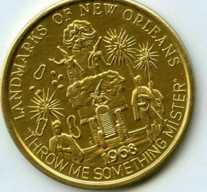 Mardi Gras Doubloon Krewe of Freret 1968 aluminio dorado - Imagen 1 de 2