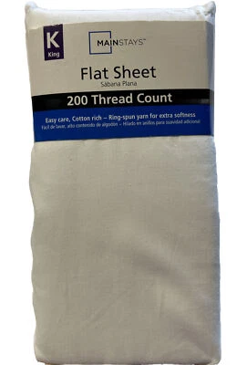 Mainstays King Flat Sheet 200 Thread (White) - Image 1 of 2