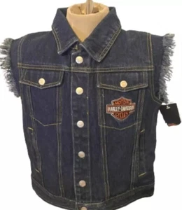 Harley Davidson Denim Jeans Vests Size 7 Unisex Children's Youth - Picture 1 of 4