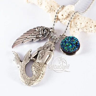 1x Kette Meerjungfrau Mermaid Flügel Glitzer Anhänger Schmuck GlitzerInsel 00957 - Bild 1 von 4