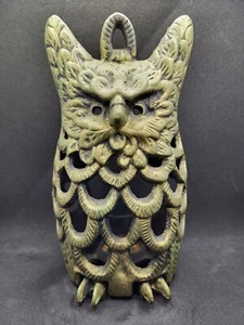 Portacandele gufo in ghisa vintage bellissimo marrone dorato con qualche verde - Foto 1 di 11