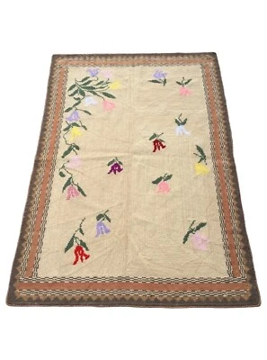 Alfombra francesa vintage Aubusson punta de aguja lana decoración del hogar alfombra 116x81 cm Foto 1 de 4