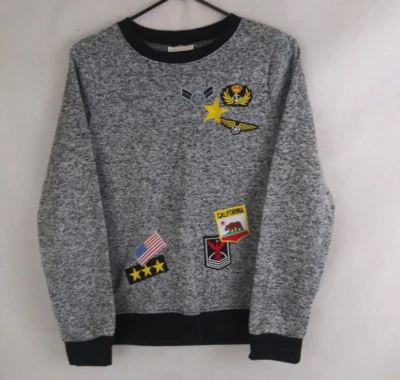Bobbie Brooks Ladies Gray Sweatshirt Patriotic Military Patch Designs Medium - Image 1 of 4