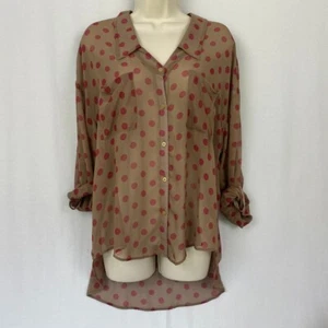 Free People Top Womens Medium Sheer Polka Dot Button Up Retro Flowy Easy Rider - Picture 1 of 14