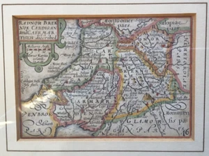 c1676 Framed Antique Map - P. Van Den Keere "Miniature Speed" of Welsh Counties - Picture 1 of 3