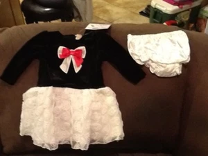 Neu mit Etikett Kinder Place schwarz, weiß Kleid mit roter Schleife 3-6 Monate süß - Bild 1 von 2