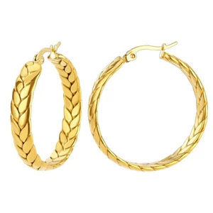 Pendientes gruesos de aro de trigo chapados en oro 18K acero inoxidable joyería esmalte alto - Imagen 1 de 10