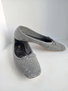 ZARA Grey/Gray Felt Ballet Flats Sz 8 Square Toe EU 38 Designer Contemporary - Picture 1 of 8