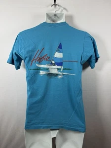 Vintage 80s Hobie Wind Surf Sailing Boat Single Stitch Blue T-Shirt Mens Sz M - Picture 1 of 9