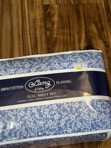 NEW NOS Lanz of Salzburg Full FLANNEL SHEET Set 100% Cotton Blue & White - Picture 1 of 4