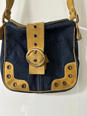 DOLCE&GABBANA Shoulder Hand Bag Blue Leather Small Purse Vintage Authentic - image 1 of 4