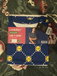 Men's Lidl T Shirt Livergy Blue and Yellow Chequered Pattern *New* 34/36 S - Picture 1 of 5