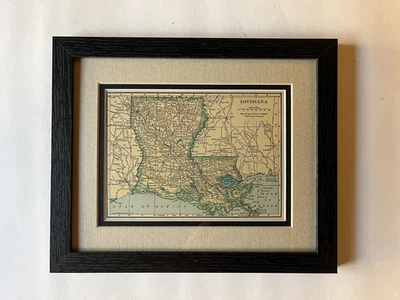 Louisiana State Map, Frame/Dbl Mat from the 1927 World Atlas SEE DESCRIPTION - Image 1 of 3