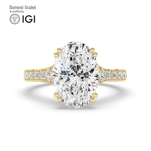 Oval Solitaire Labgrown Diamond Engagement Ring 14k Yellow Gold 3.40 Ct - Picture 1 of 18
