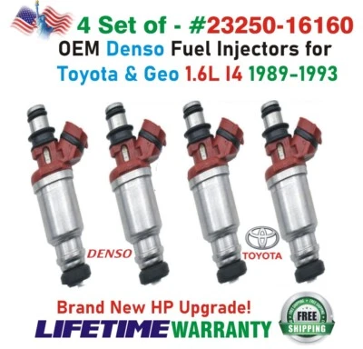 Новые оригинальные топливные форсунки DENSO 4 шт. для модернизации HP для Toyota & Geo Prizm I4 1989-1993 годов выпуска - Изображение 1 из 4