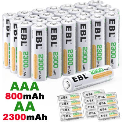EBL Doble A, Triple A NiMH Baterías Recargables Ni-MH 1.2V + Estuche Caja Lote Foto 1 de 4