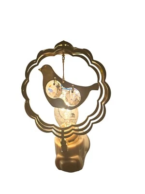 Night Light- DOVE IN CIRCLE  24K gold plated - pink-  crystals -dangling dove - Image 1 of 2