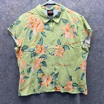 Camisa Harley Davidson Mujer XL Verde Floral Seda Tori Richard Hawaiana AOP Foto 1 de 4