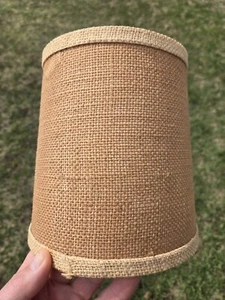 Vintage Burlap Jute Hemp Drum Clip Small Lamp Light Shade MCM Rustic 7 5/8" Tall - Picture 1 of 24